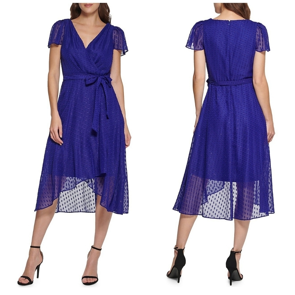 DKNY flutter sleeve faux wrap dress 12